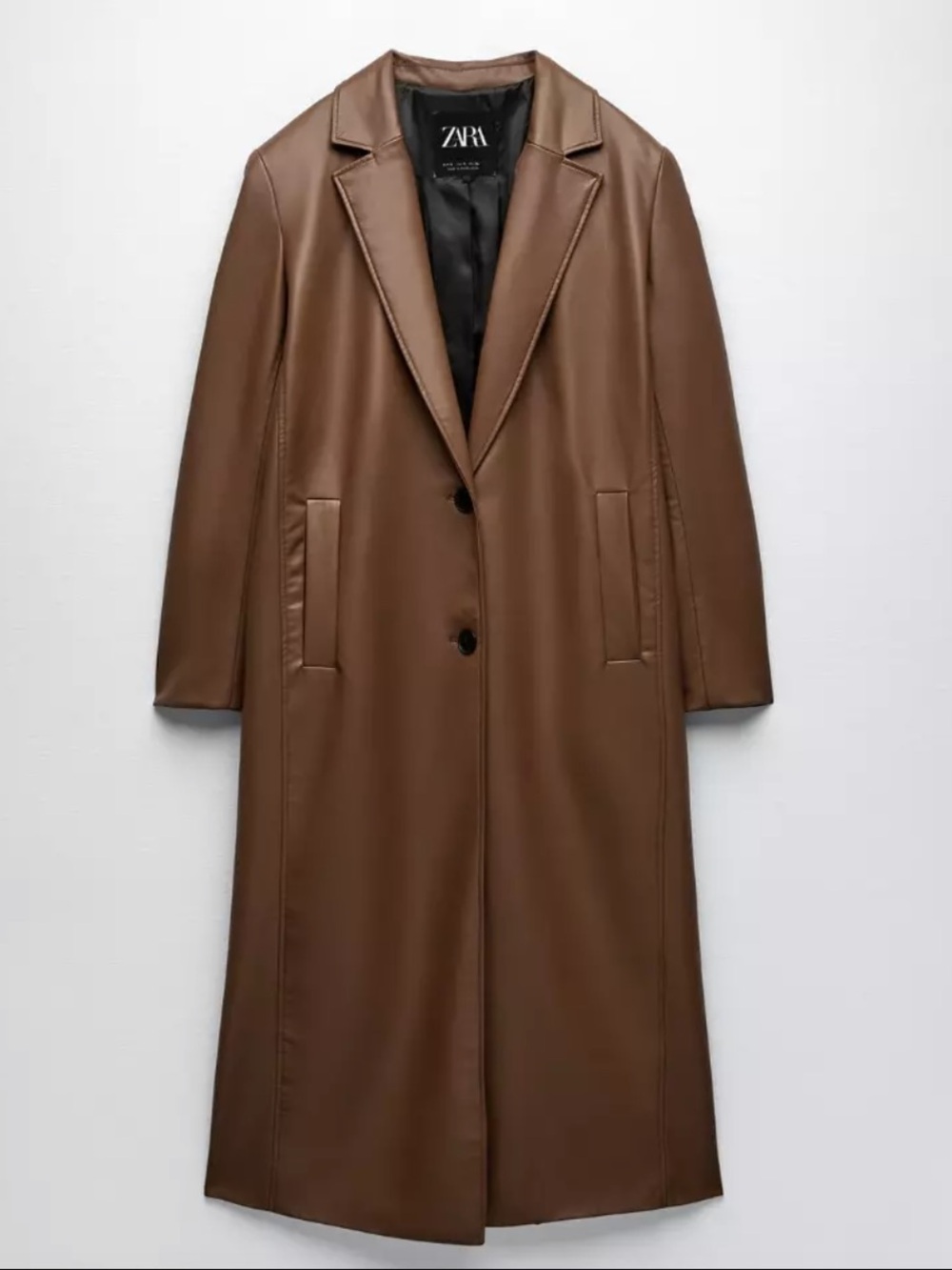 Zara Brown Faux-Leather Trench Coat